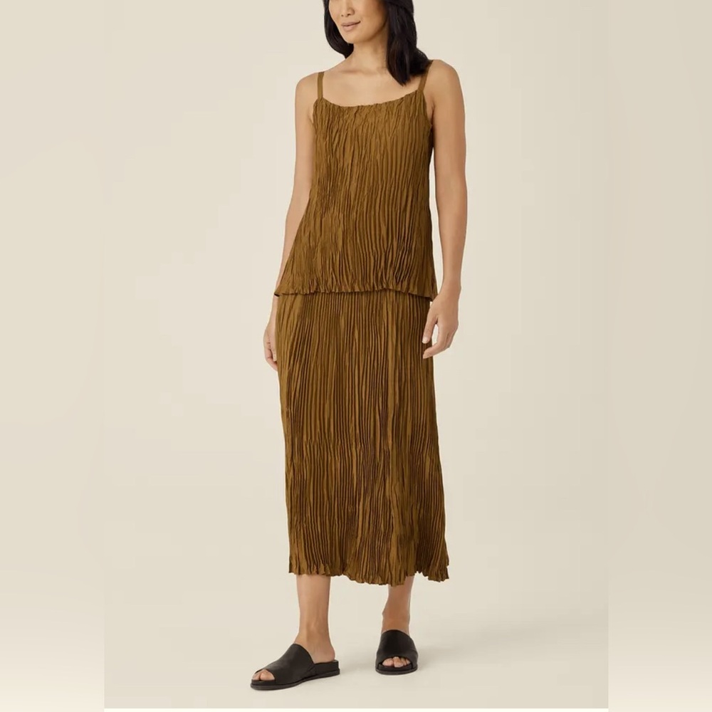 Eileen Fisher Camisole and Skirt Set NWT Lustrous Bronze Crinkle Silk Timeless L